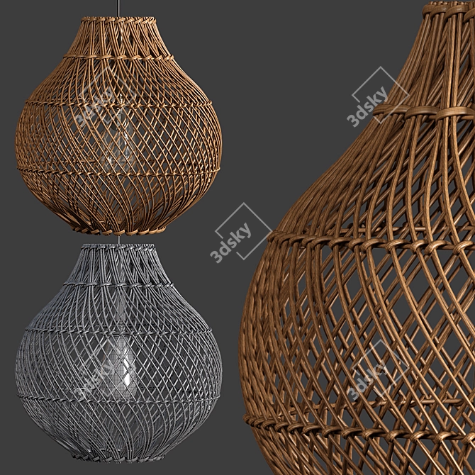 Four Rattan Pendant Lights:
"Quartet of Rustic Charm 3D model image 2