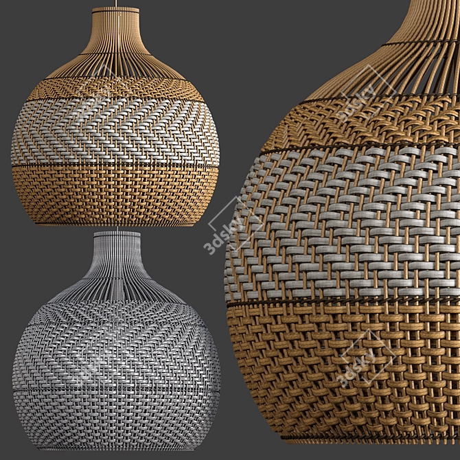 Four Rattan Pendant Lights:
"Quartet of Rustic Charm 3D model image 4