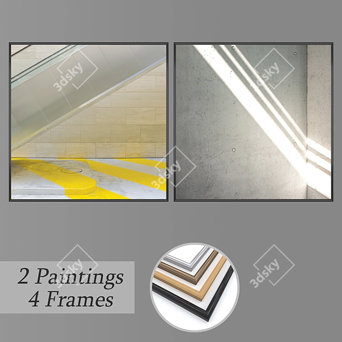 Modern Wall Painting Set 3D model image 1