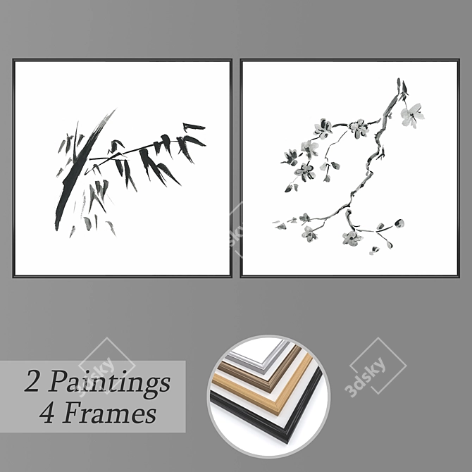 Diverse Frame Set with 2 Wall Paintings 3D model image 1