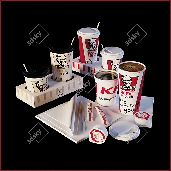 KFC Coffee Cups: Classic Design with Accessories 3D model image 1