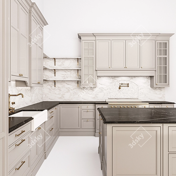 Classico Corner Kitchen with Island 3D model image 2