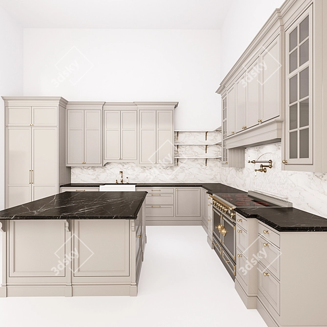 Classico Corner Kitchen with Island 3D model image 4