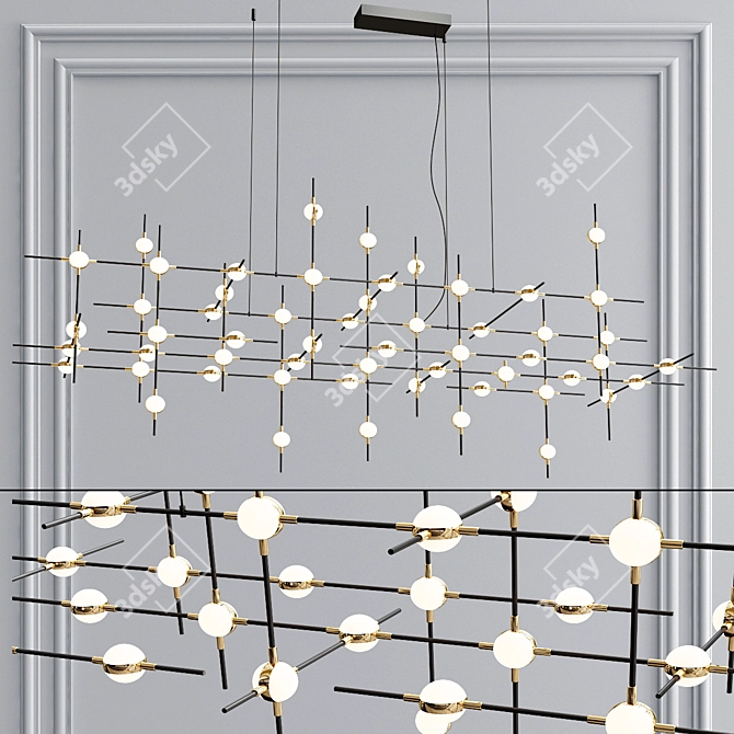 Illuminati Molecular Chandelier: Black & Gold Elegance 3D model image 3