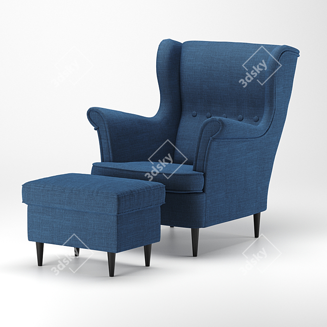 Modern Comfort: Strandmon Chair & Footstool 3D model image 1