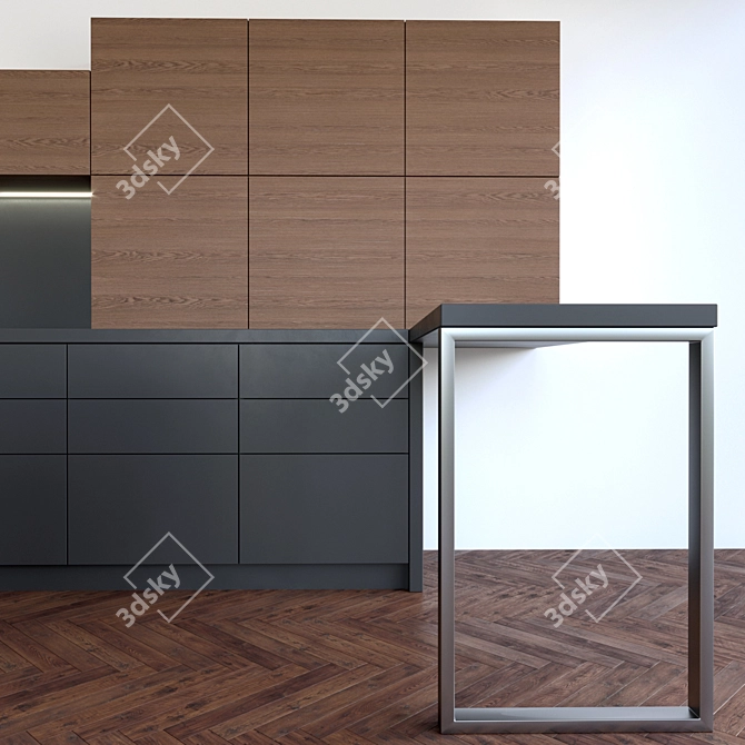  Sleek Black Kitchen Set 3D model image 3