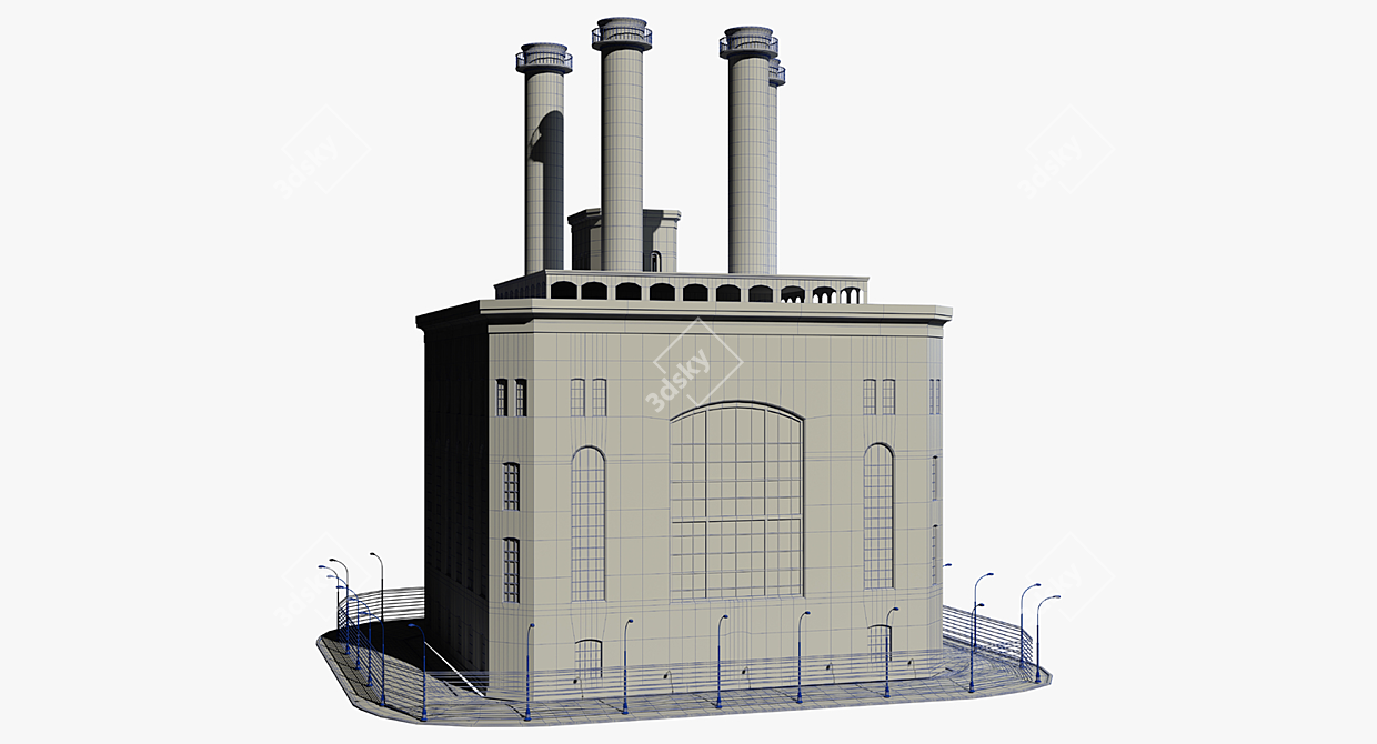 Vintage Industrial Factory Model 3D model image 5