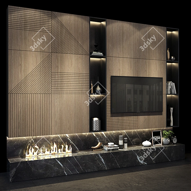 Modern TV Wall Set 84 3D model image 2