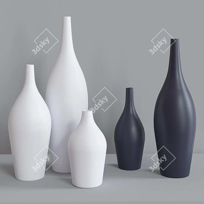 Elegant Floral Vase Set 3D model image 1