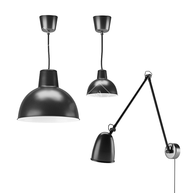 Sleek Black Pendant Light 3D model image 1