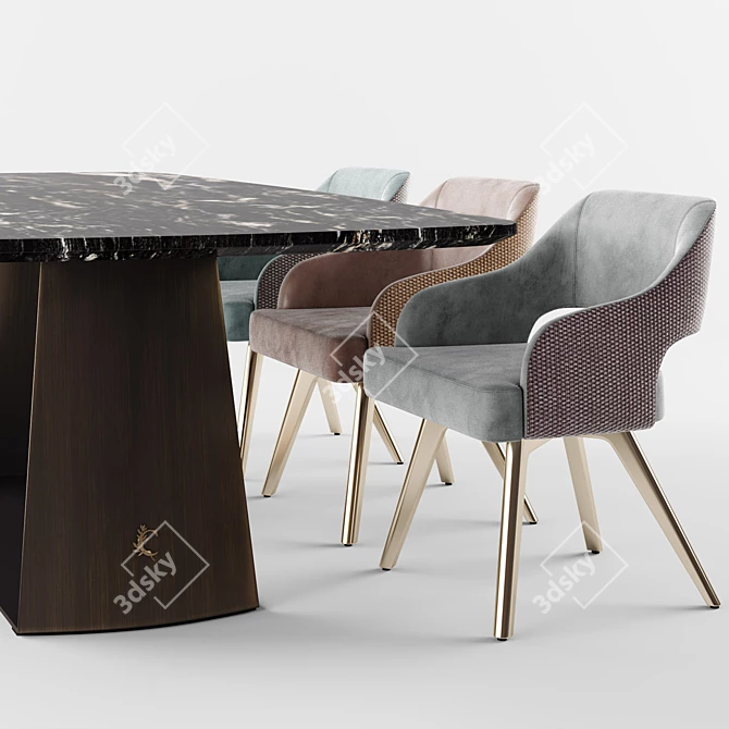 Modern Adria Velvet Chair with Teseo Marble Table 3D model image 2