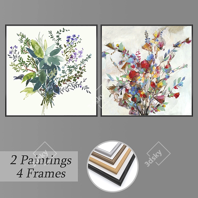 Elegant Wall Art Set with Frames 3D model image 1