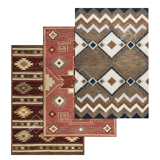 High-Quality Rug Set: 3 Variations 3D model image 1