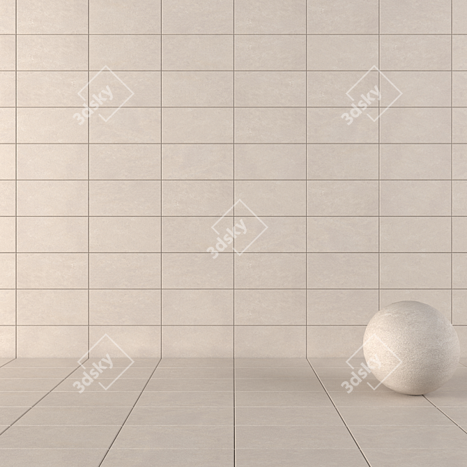 Basalt Beige Concrete Wall Tiles Set 3D model image 1