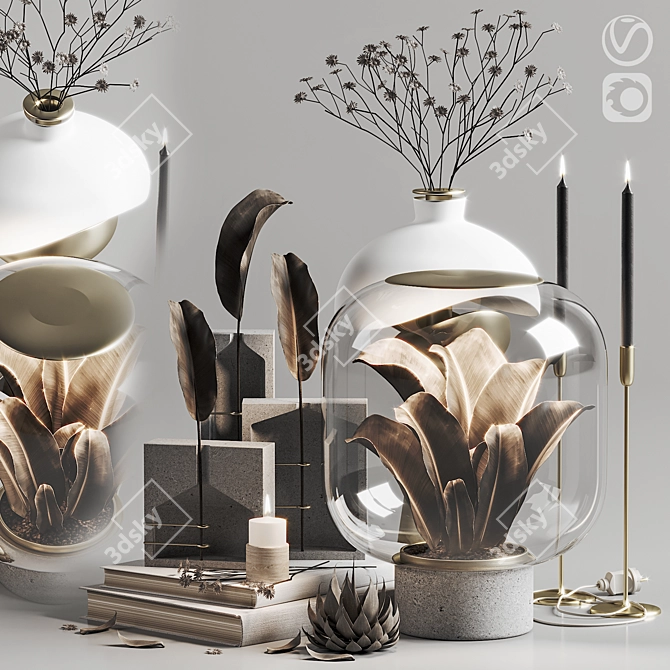 Modern Decor Set: Vase, Lamp, Books, Plants 3D model image 1