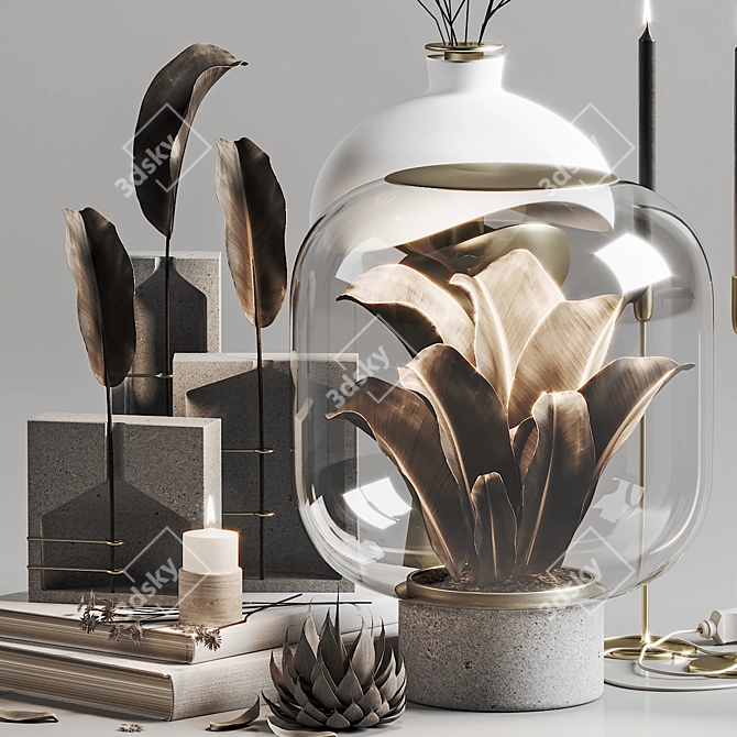 Modern Decor Set: Vase, Lamp, Books, Plants 3D model image 2