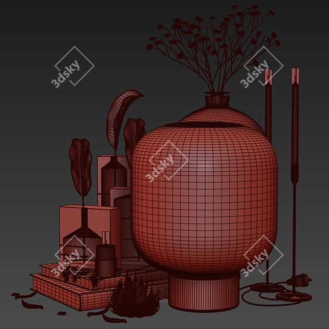 Modern Decor Set: Vase, Lamp, Books, Plants 3D model image 5