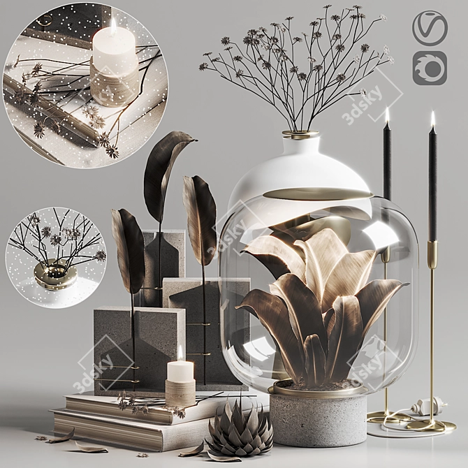 Modern Decor Set: Vase, Lamp, Books, Plants 3D model image 6