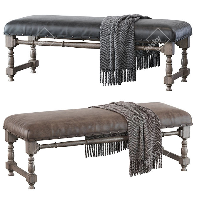 Chic Farmhouse Upholstered Bench 3D model image 1