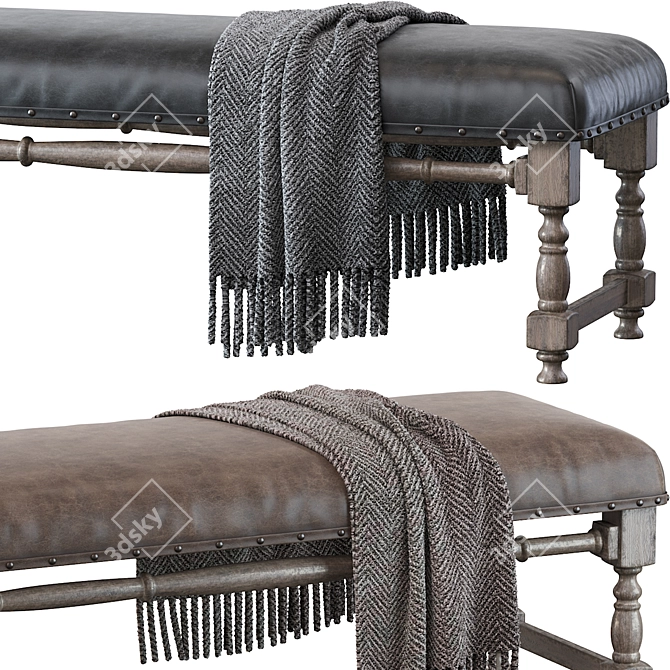 Chic Farmhouse Upholstered Bench 3D model image 2