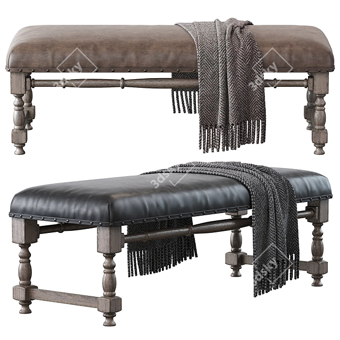 Chic Farmhouse Upholstered Bench 3D model image 3