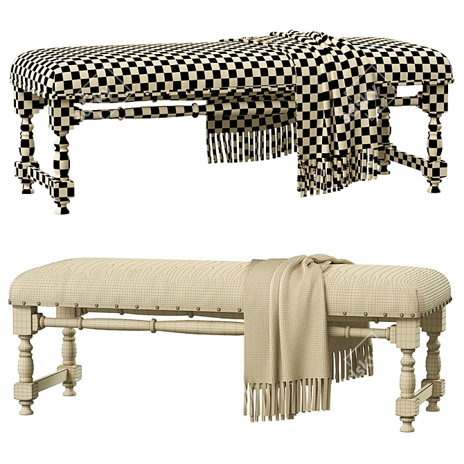 Chic Farmhouse Upholstered Bench 3D model image 4