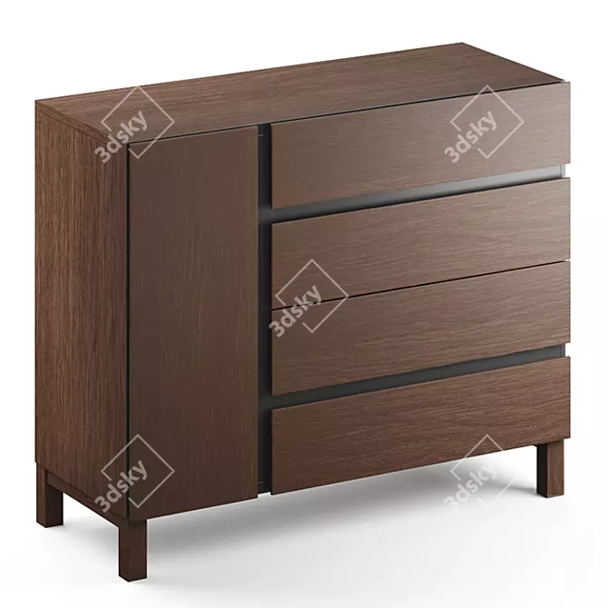 Xander Walnut Chest of Drawers 3D model image 1