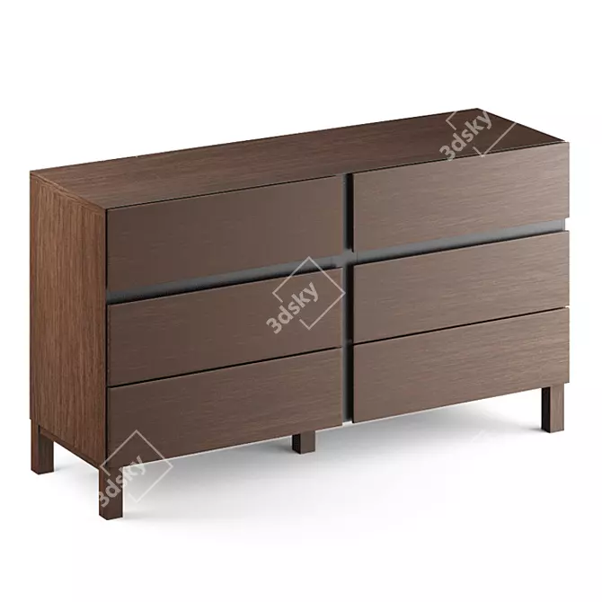 Xander Walnut Wide Chest Drawers 3D model image 1