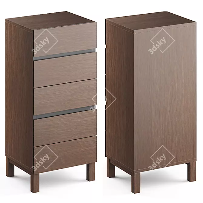 Xander Walnut Chest of Drawers 3D model image 1