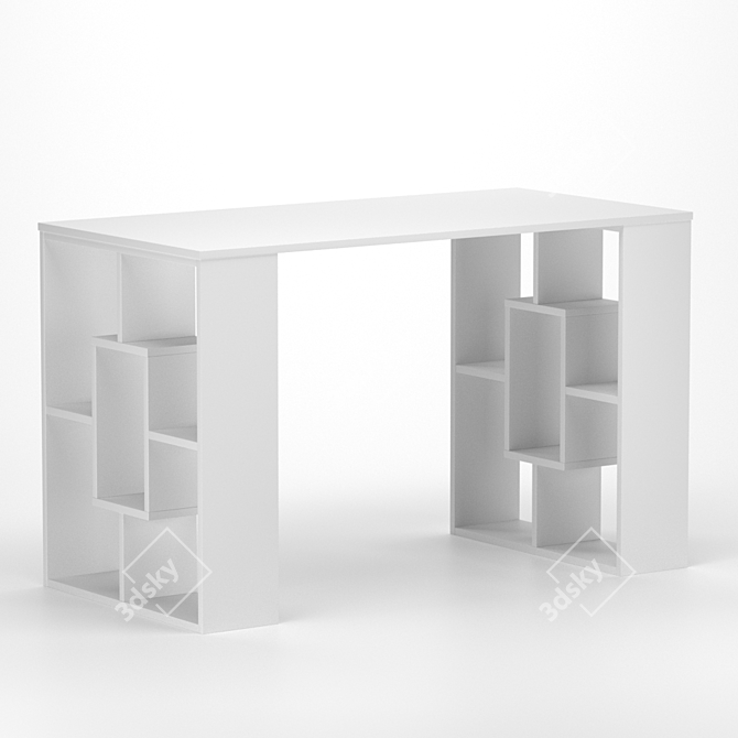 Minimalist Writing Desk with Functional Shelving 3D model image 1