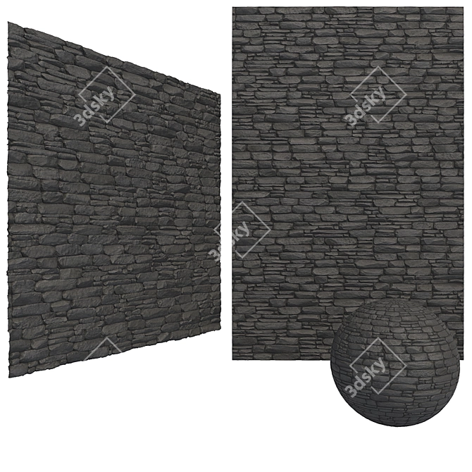 6K Tileable Textures: Black Stone Wall Brick04 & Cobblestone (Corona & Vray) 3D model image 4