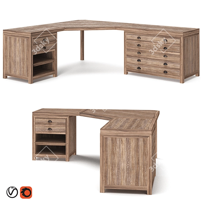 Resto Hardware Printmaker Modular Desk 3D model image 1