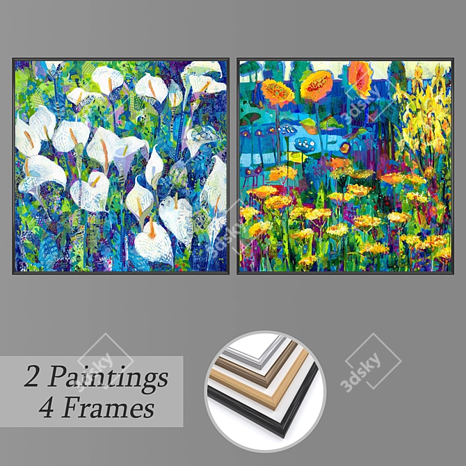 Artistic Wall Paintings Set 3D model image 1