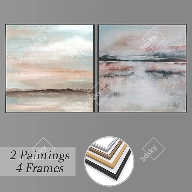 Modern Art Wall Paintings Set 3D model image 1