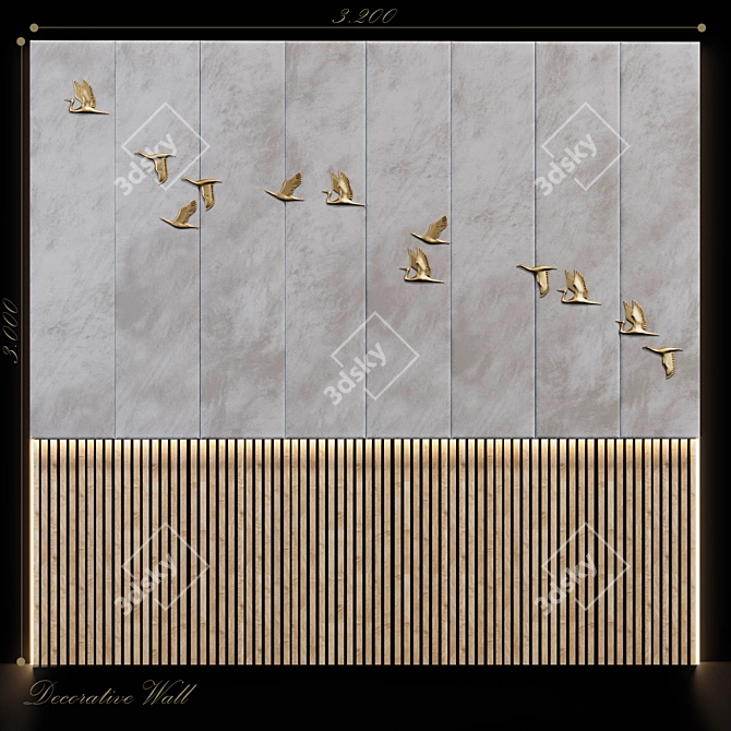 Decorative Gold Birds Panel 3D model image 1