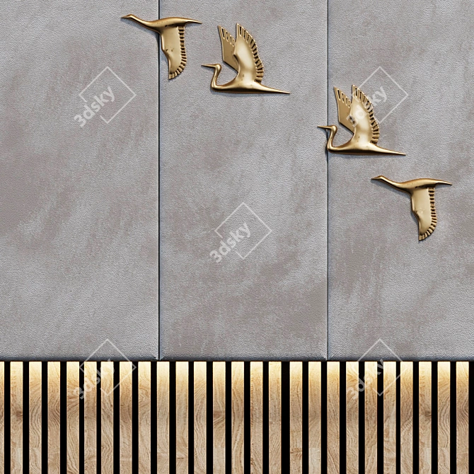 Decorative Gold Birds Panel 3D model image 2