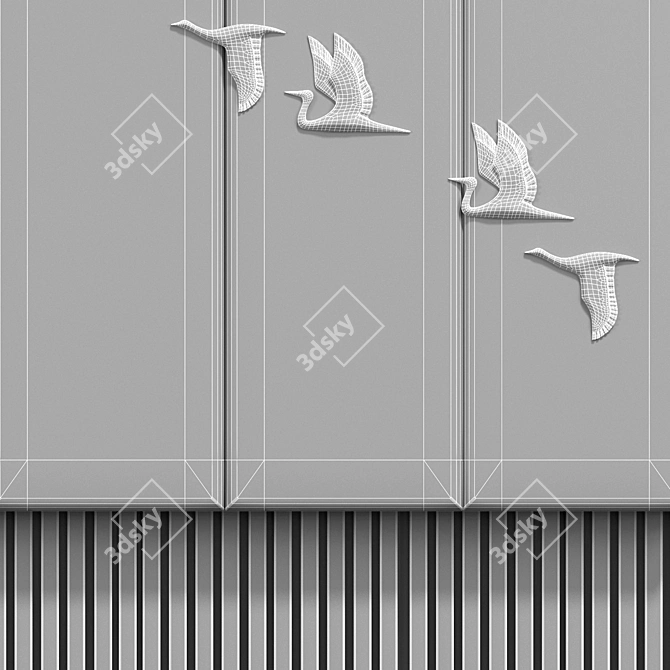 Decorative Gold Birds Panel 3D model image 3