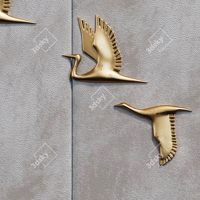 Decorative Gold Birds Panel 3D model image 4