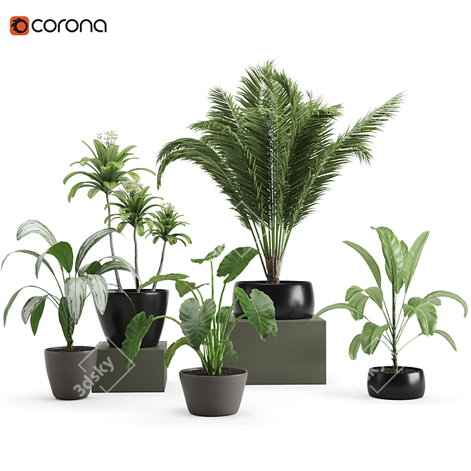 Botanical Bliss: 5-Plant Set 3D model image 1