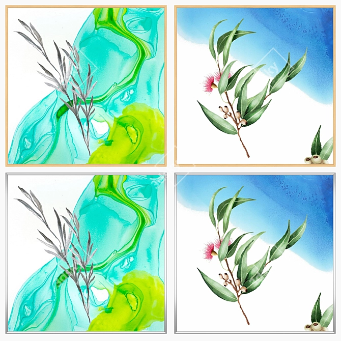 Artistic Wall Painting Set with Multiple Frames 3D model image 3