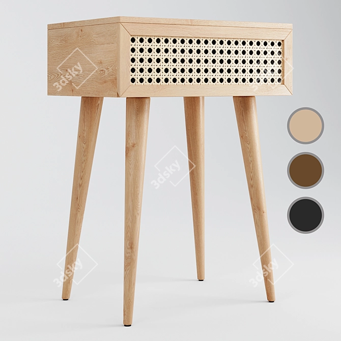 Rattan Bedside Table: Light Oak Elegance 3D model image 1