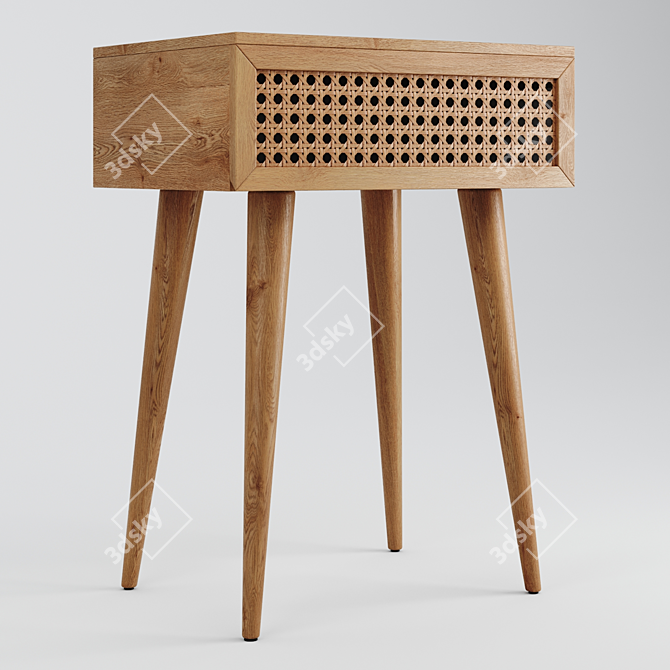 Rattan Bedside Table: Light Oak Elegance 3D model image 3