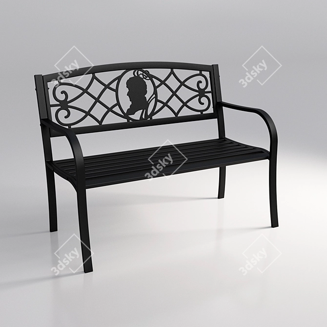 Elegant Carved Park Bench 3D model image 2