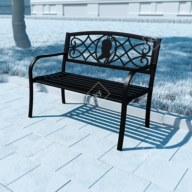 Elegant Carved Park Bench 3D model image 1
