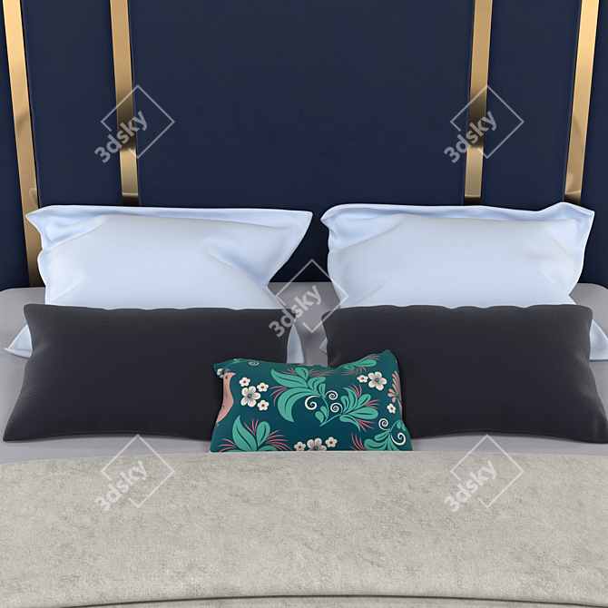 Regal Velvet Queen Bed 3D model image 2