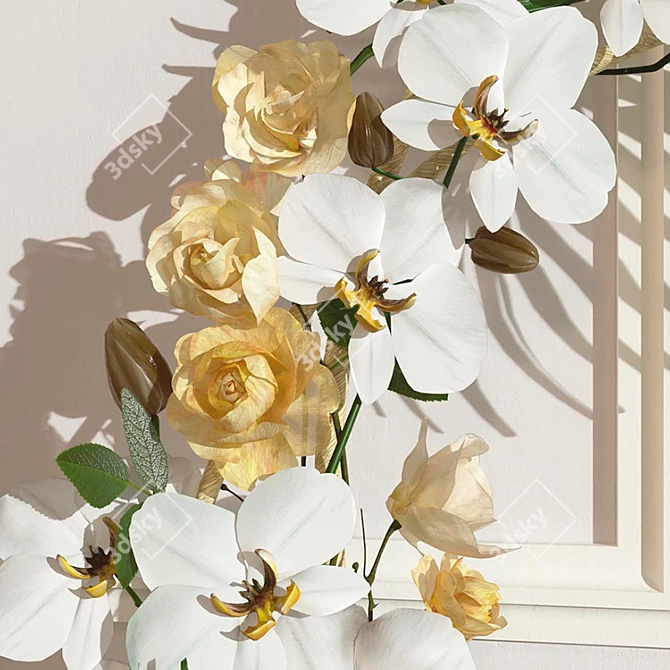 Orchid and Yellow Rose Bouquet 3D model image 3
