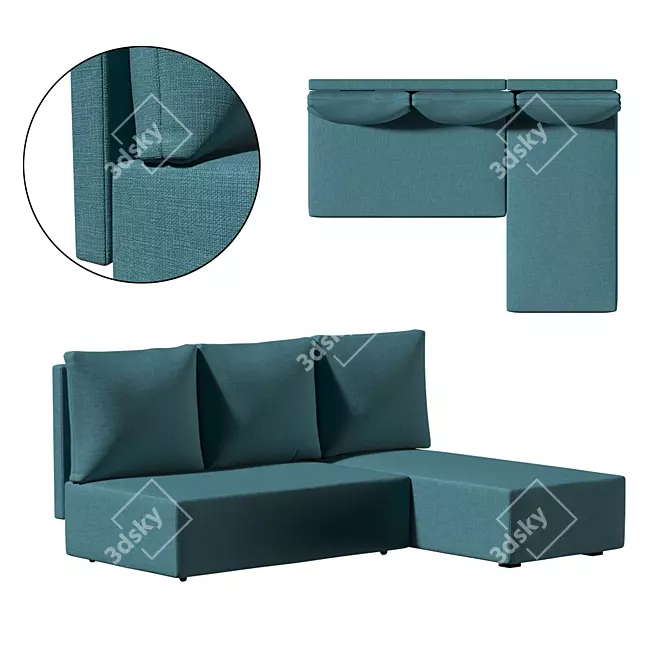 Modern Turquoise Angular Sofa 3D model image 1