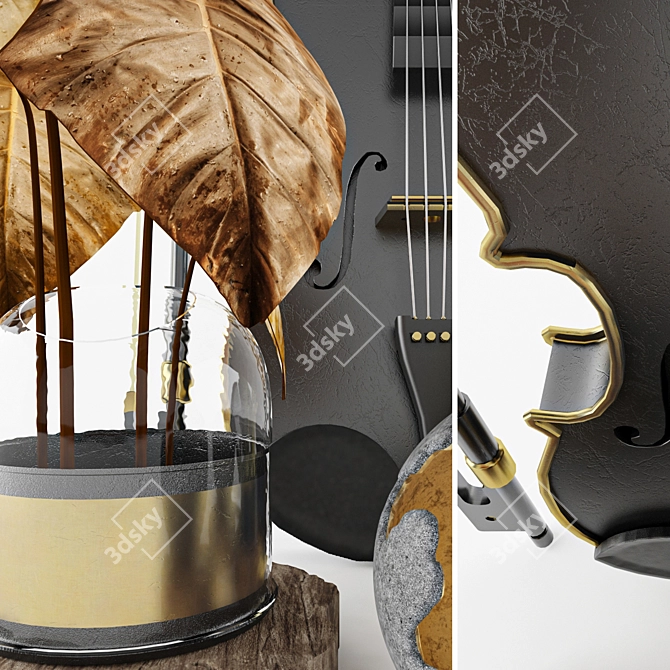 Elegant Decorative Set: Violin, Fiddlestick, Leaf & Coal, Candles, Mirror 3D model image 4