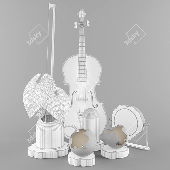 Elegant Decorative Set: Violin, Fiddlestick, Leaf & Coal, Candles, Mirror 3D model image 6