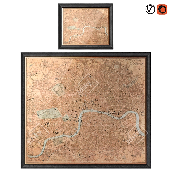 Vintage London Map: 1980 Restoration 3D model image 1